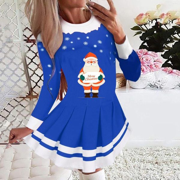 Vestidos casuales Fashion Fashion Christmas Manga larga Cuello redonda Damas Damas vestidas para la chaqueta TENS FOR