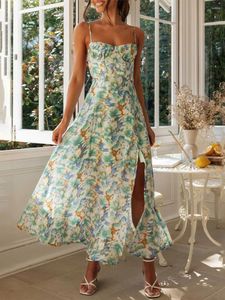 Robes décontractées Femmes Fashion Floral Imprimer Bustier Sundren sans manches Backless Sans manches longues Y2K sort corset