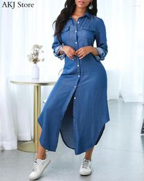 Robes décontractées Fashion Fashion Free Long Robe Denim Butt Button Front Sheeve