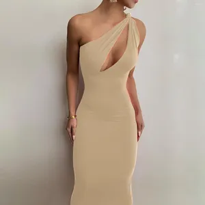 Vestidos casuales Mujeres Moda Sexy Vestido largo Recorte Slim Fit Midi Ladies Color Sólido Elegante Especial Elbise
