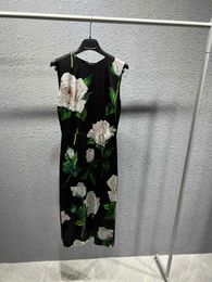 Casual jurken vrouwen mode mouwloze ronde nek zijden print rozenjurk 0507Casual