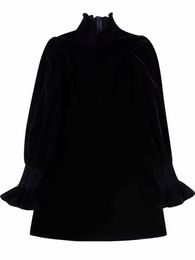 Robes décontractées femmes mode velours col montant mince Mini robe 2022 nouvelles manches princesse élégant Vintage Vestidos Mujur Y2302