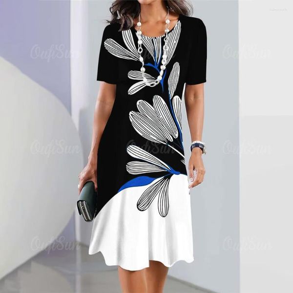 Vestidos informales Mujer Moda Ropa de mujer Flor 3D Estampado de mariposa Mangas cortas Una falda Verano Vestido femenino de gran tamaño 2023