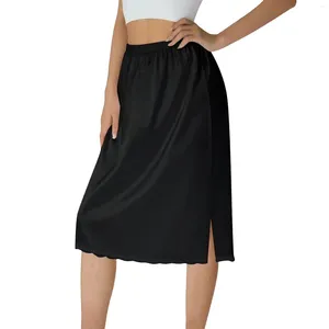 Casual Jurken Dames Halve Slips Onder Jurk Kanten Zoom Elastische Taille Petticoat Onderrok Knielengte Midi Rok Extenders Voor Zijde Mini