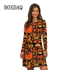 Casual Jurken Vrouwen Halloween Party Voor Herfst Winter Kleding Grappige Pompoen Print Lange Mouw Jurk Losse Oversized Mini