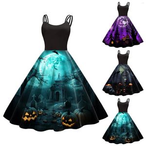 Robes décontractées Femmes Halloween Imprimé sans manches 1950s Housewife Evening Party Prom Dress Beld Maxi