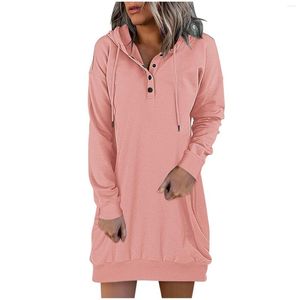 Vestidos casuales Mujeres Sudaderas con capucha Manga larga Cordón Pullover Top Vestido Ocasión formal Noche suelta Verano de mujer