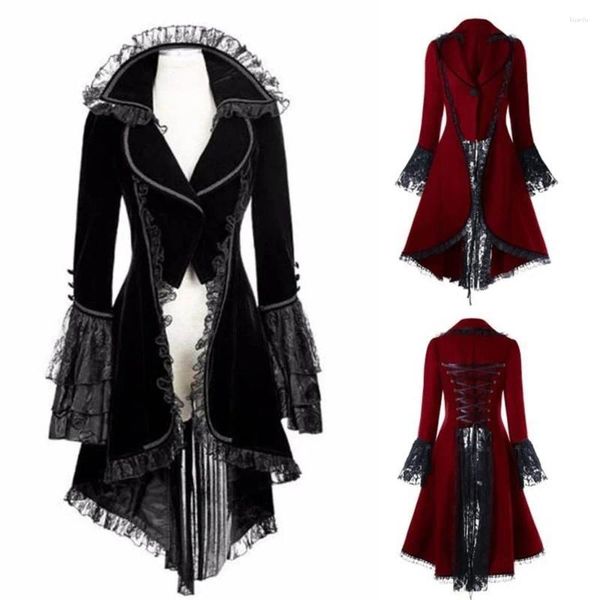 Robes décontractées femme en dentelle à lacets à lacette bas à bas manteau noir steampunk victorien veste gothique veste noble médiéval robe de cour plus taille