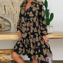 Robes décontractées femmes dames grande taille imprimé ample à manches longues col en V bouton Mini robe Super confortable de haute qualité à la mode en Stock