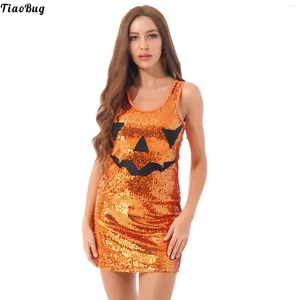 Robes décontractées Femmes mesdames Sparkling Sequin Sans manches Dress Clubbing Rave Party Halloween Carnaval Role Play Performance Costumes