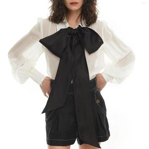 Vestidos casuales Mujeres Blusa de lino Big Bow Lace Up Collar Linterna Manga Lady Shirt Tops