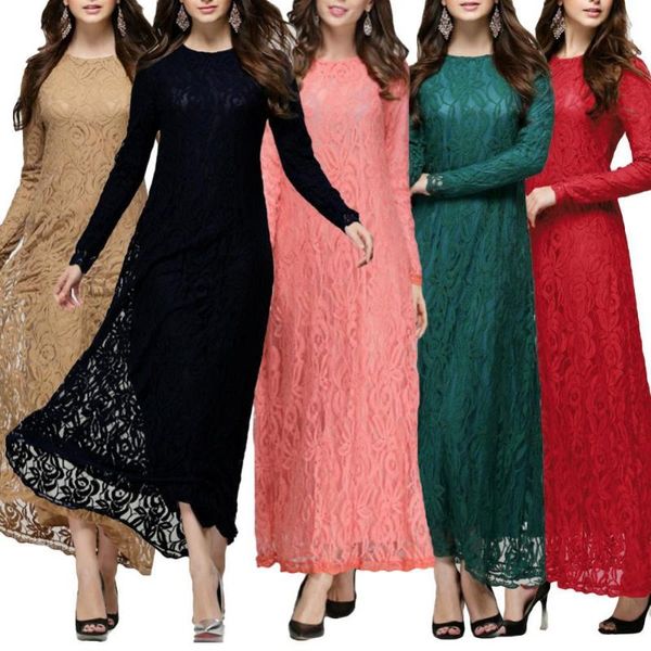 Robes décontractées femmes robe longue manches élégantes dentelle grand ourlet ample grande taille pour l'église fête Cocktail