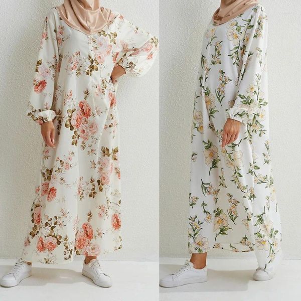 Robes décontractées Femmes Longue Musulman Lâche Robe À Manches Longues Imprimer Solide Maxi Robe Printemps Dames Robes Vêtements Turcs