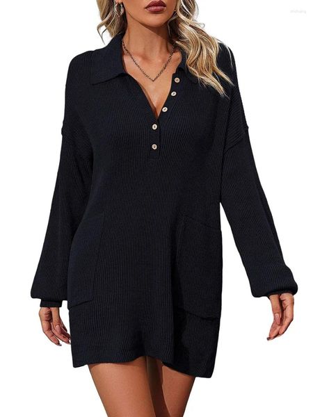 Robes décontractées Femmes Hobe à manches longues Partage en tricot Party Mini avec poches pour plage Cocktail Club Streetwear