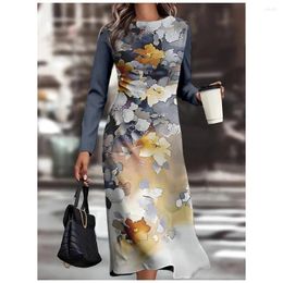 Vestidos casuais mulheres mangas compridas vestido 3d vintage flores impressão moda mulher roupas a linha inverno oversized elegante