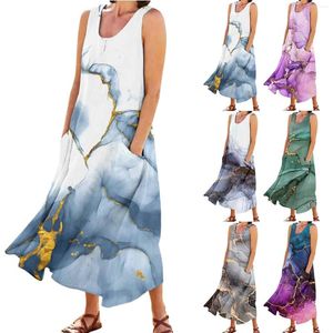 Casual jurken vrouwen losse maxi-jurk zomer mouwloze tank voor gradiënt boho zakken strand zonnejurk vestidos mujer