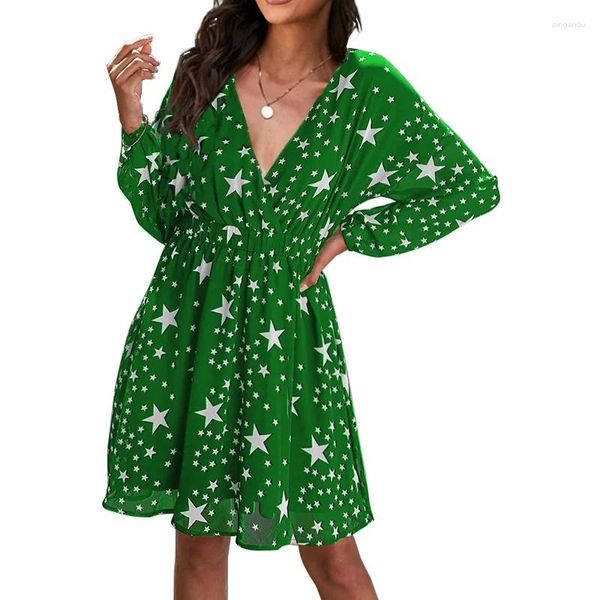 Robes décontractées Femmes lâches Ruffles vintage Robe à manches longues Full Long Spring Boho Boho Star Elegant Party Mini