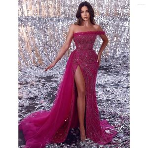 Robes décontractées Femmes Luxe Sexy Hors Épaule Perles Paillettes Maille Rose Maxi Longue Robe De Bal Élégante Célébrité Soirée Cocktail Fête