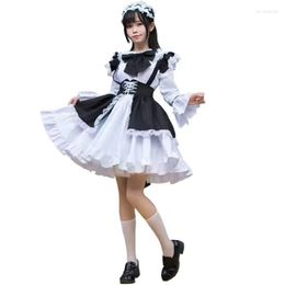 Casual jurken dames meid -outfit lolita cosplay zoet schattige kawaii kostuum zwart witte ruches kanten patchwork uniform jurk boog knoop