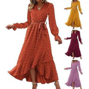 Casual jurken dames maxi-jurk V-hals Boheemse flowy dot applique hoge taille voor lente/herfst bruiloft