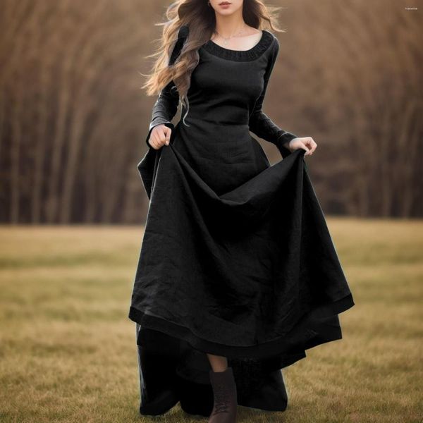 Vestidos casuales Mujeres Traje medieval Vestido gótico Vintage Renacimiento Maxi Tobillo Largo Halloween Cosplay Corsé Cintura