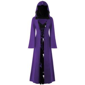 Robes décontractées femmes médiévale Renaissance gothique à capuche à lacets Halloween à manches longues sorcière Cape Robe Cosplay fête Vintage Robe