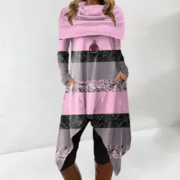 Vestidos casuales para mujeres sudaderas a mitad de longitud de color mechón de estampado digital collar de chal midi para mujeres con bolsas de dobladillo irregulares bufanda larga