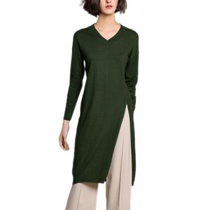 Casual jurken dames midi jurk kasjmier wol gebreide v-neck splitsing met lange mouwen zwart groen Koreaanse trui vrouwelijke vestidos mode 2023Casual