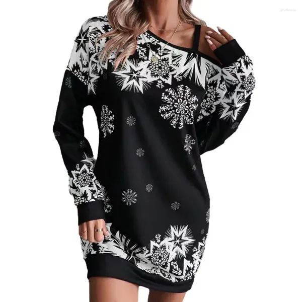 Robes décontractées femmes mini robe en pente épaule de neige imprimé de Noël style de Noël pour l'automne hiver creux out