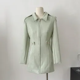 Robes décontractées Femmes Mint Green Suede Vintage Robe Collier de mode Motorcycle mince Moto Mini Mini Femme Femme Hiver