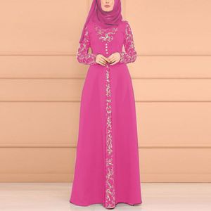 Casual Jurken Vrouwen Moslim Jurk Volledige Cover Gebed Kaftan Arabische Jilbab Abaya Islamitische Kant Stiksels Dresshijab Vestido Gewaad Musulman R5Casua