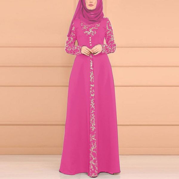 Vestidos casuales Mujeres Vestido musulmán Cubierta completa Oración Kaftan Árabe Jilbab Abaya Encaje islámico Costura Dresshijab Vestido Robe Musulman R5Casua