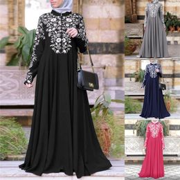 Casual jurken vrouwen moslimjurk kaftan arab jilbab abaya islamitische kanten stiksel maxi dames luipaard print shirt lang