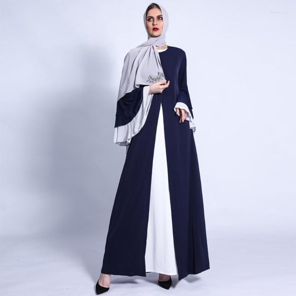 Vestidos casuales Mujeres musulmanas escalonadas con volantes Flare Manga larga Vestido abierto Abaya Kaftan Robe Split Front Islámico Dubai Party Drop