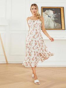 Casual jurken dames off-shoulder rugloze bloemen lange jurk hoge zijsplit bodycon maxi bedrukte overgooiers