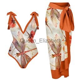 Casual Jurken Dames Eendelig Badpak Rok Oranje Print Vrouwelijke Retro Badmode Vakantie Strandjurk Designer Badpak Zomer Surf Wea J230614