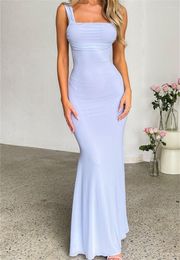 Casual jurken Women Open Back BodyCon Lange Y2K Spaghetti Riem Backless Cami Blue Dress Elegant Evening Party