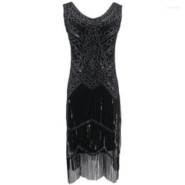 Casual jurken dames feestjurk gewaad Charleston 1920s Great Gatsby Flapper Pargin Fringe Midi Vestido Zomer Retro Black Avond