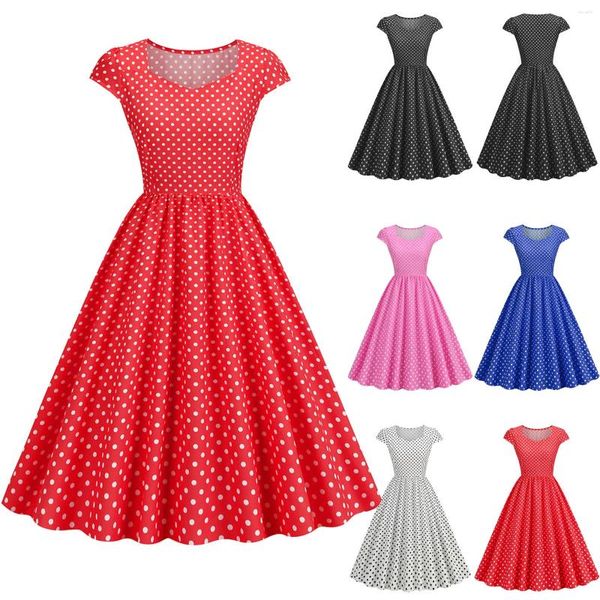 Robes décontractées Femmes Party Polka Dot Manches courtes Années 1950 Housewife Soirée Robe de bal Femmes