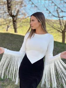 Robes décontractées Femmes Patchwork Noir Blanc Contraste Robe Midi Dames Chic À Manches Longues Glands Femme Robes De Bureau