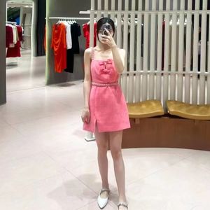 Casual jurken vrouwen roze boucle boog mini jurk zelfportret nieuwe 2023high kwaliteit