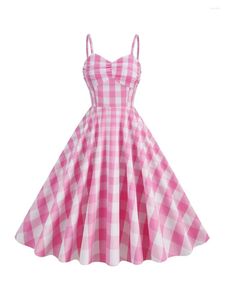 Robes décontractées Femmes Robe rose Y2K Mignon Mode Élégant Halter Cou Dot Imprimer Flowy Party Été Dos Nu Cosplay Sortie