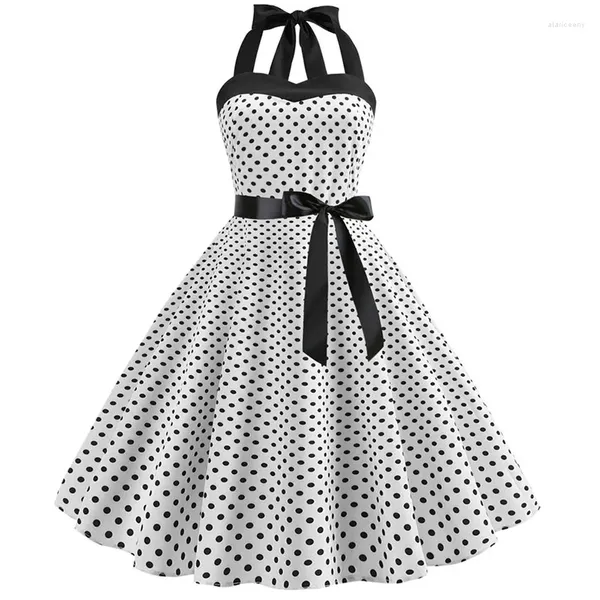 Robes décontractées Femmes Polka Dot Imprimer Robe d'été Sexy Rétro Blanc Halter Vintage 2024 Robe Femme Pin Up Rockabilly Party