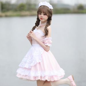 Robes décontractées femme princesse rose robe robe cosplay café uniforme lolita lolita school plus taille de femme de chambre robe de fête à l'épaule kawaii