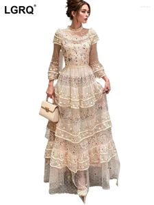 Casual jurken vrouwen print borduurer jurk mode o-neck lange mouwen patchwork flower high taille zomer 2024 19zz15