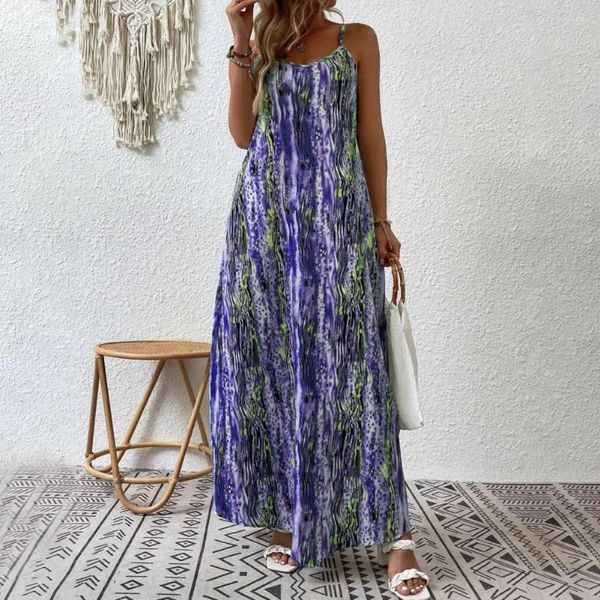 Vestidos informales Vestidos impresos para mujeres Vacaciones de estilo bohemio para V Neck Maxi Sundress Summer Beach Resort Wear suave