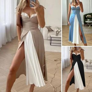 Robes décontractées femmes robe de bal col en V haut fendu ourlet mi-mollet longueur à lacets sans manches dos nu taille balle banquet midi