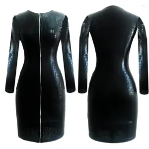 Casual Jurken Dames PVC Bandage Jurk Dames Latex Leer Sexy Party Bodycon Dames Wetlook Clubwear Knielange Slang Zwart