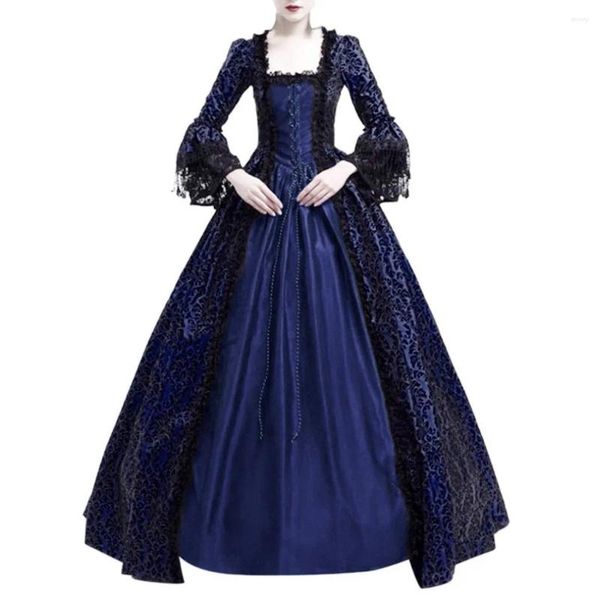 Vestidos casuales Mujeres Retro Fiesta Princesa Vestido Medieval Cosplay Robe Lace Elegante Maxi Vestido Gótico Vintage Cuello cuadrado Flare Manga Vestido