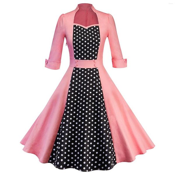 Vestidos casuales Mujeres Robe Retro Vintage Vestido de lunares Costura 50s 60s Rockabilly Swing Pin Up Elegante Túnica Fiesta